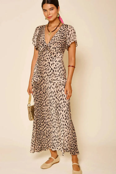 Evie Dress Antelope Spot Black-Dress-Rixo-Debs Boutique